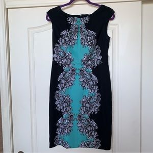 London Times 8 Sheath Dress Black Aqua